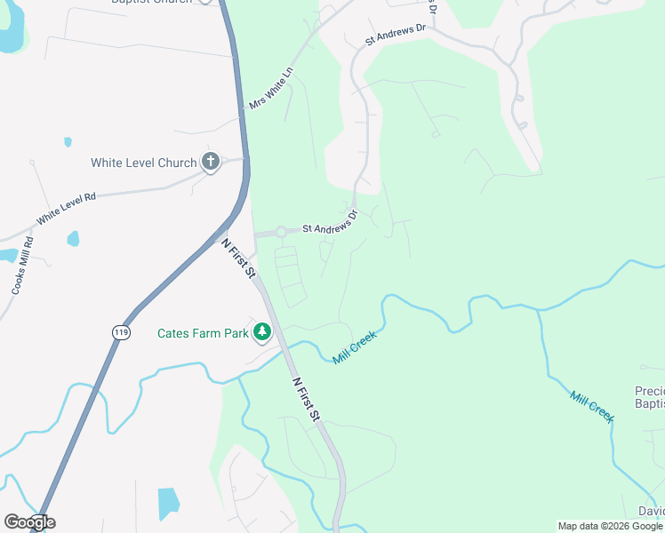 map of restaurants, bars, coffee shops, grocery stores, and more near 203 Walter Hagen Drive in Mebane
