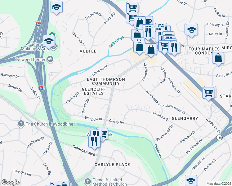 map of restaurants, bars, coffee shops, grocery stores, and more near 336 Lawndale Drive in Nashville