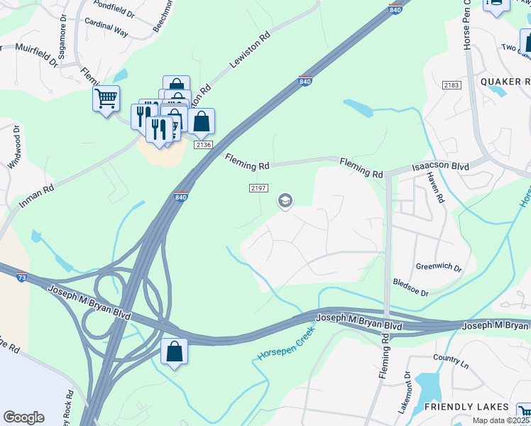 map of restaurants, bars, coffee shops, grocery stores, and more near 4701 Clarkson Road in Greensboro