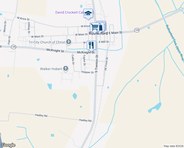 map of restaurants, bars, coffee shops, grocery stores, and more near 509 South Trenton Street in Rutherford