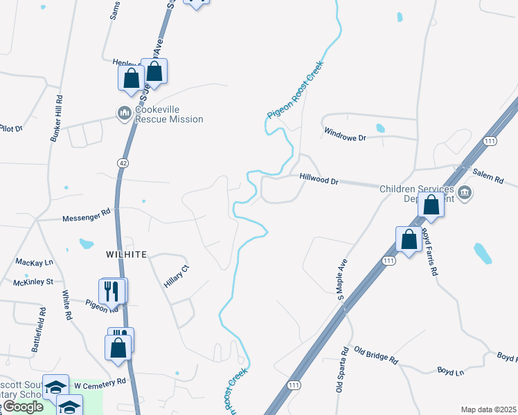 map of restaurants, bars, coffee shops, grocery stores, and more near 1400 Robert Lane in Cookeville