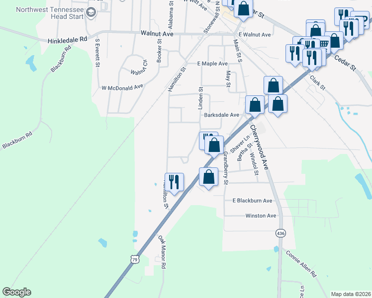 map of restaurants, bars, coffee shops, grocery stores, and more near 112-174 Hillview Apt Drive in McKenzie