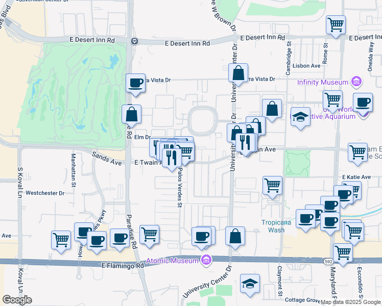 map of restaurants, bars, coffee shops, grocery stores, and more near 3740 Royal Crest Street in Las Vegas