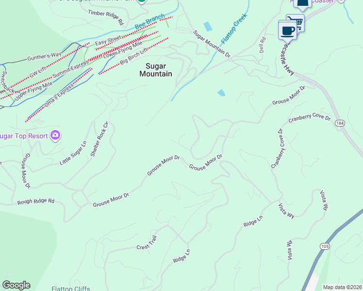 map of restaurants, bars, coffee shops, grocery stores, and more near 221 Rock Ledge Lane in Sugar Mountain