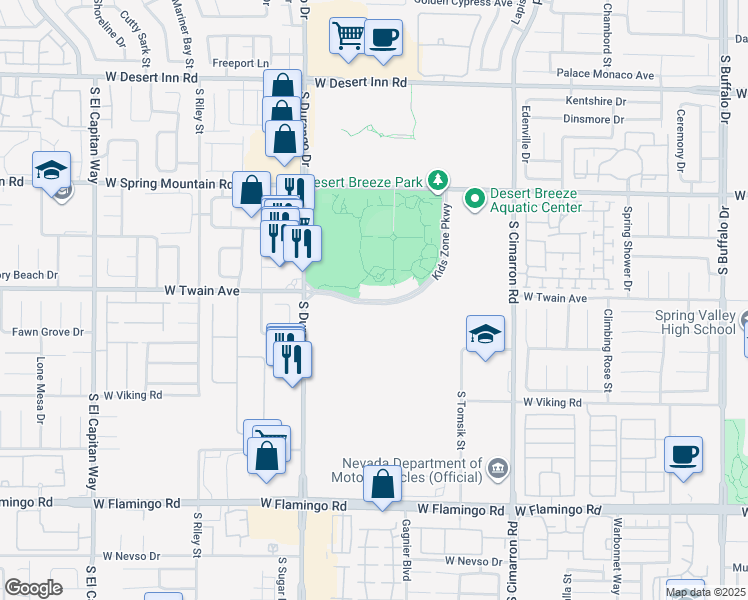 map of restaurants, bars, coffee shops, grocery stores, and more near Kids Zone Parkway in Las Vegas