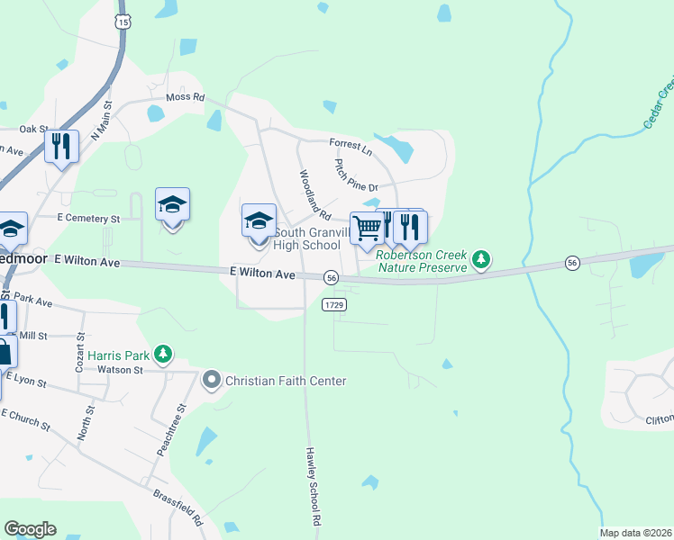 map of restaurants, bars, coffee shops, grocery stores, and more near 701 Ascot Drive in Creedmoor