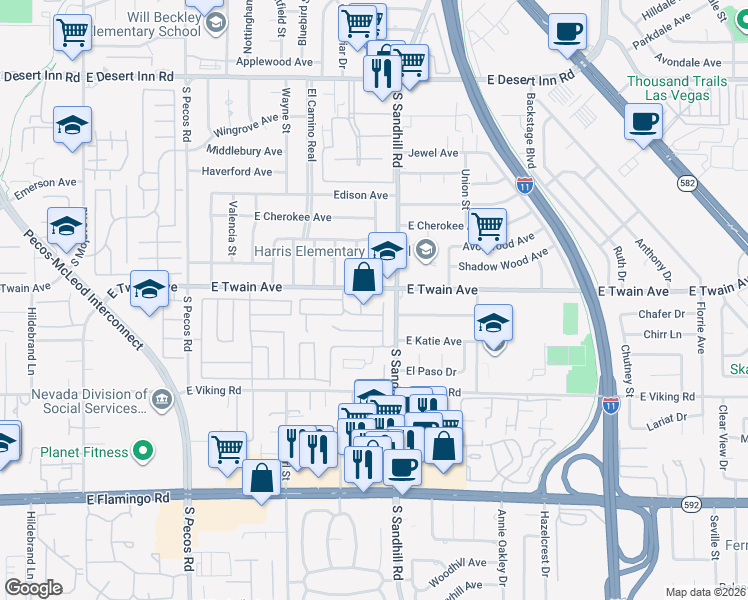 map of restaurants, bars, coffee shops, grocery stores, and more near 3719 Centennial Circle in Las Vegas