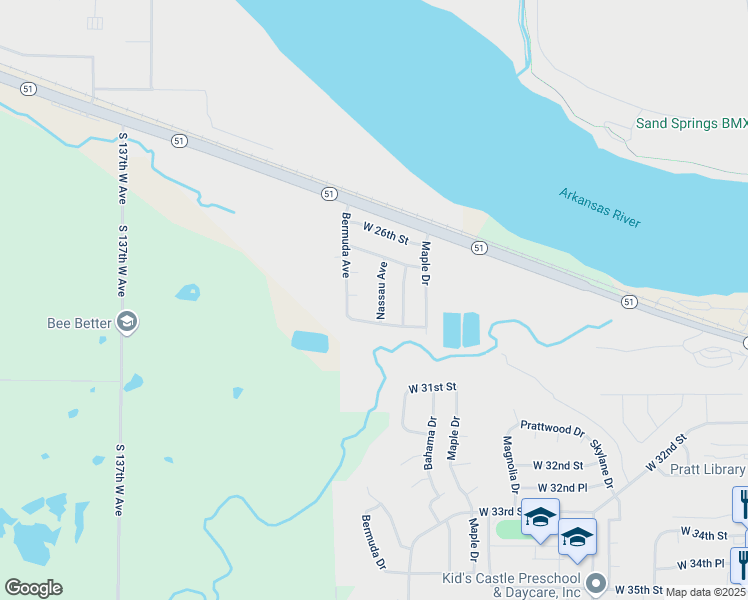 map of restaurants, bars, coffee shops, grocery stores, and more near 2807 Nassau Avenue in Sand Springs