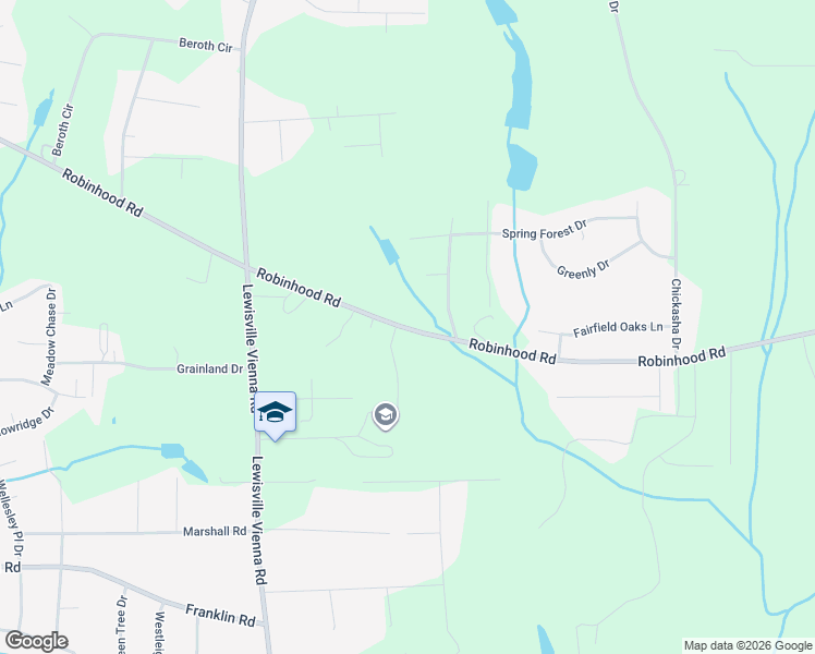 map of restaurants, bars, coffee shops, grocery stores, and more near 6236 Robinhood Road in Lewisville