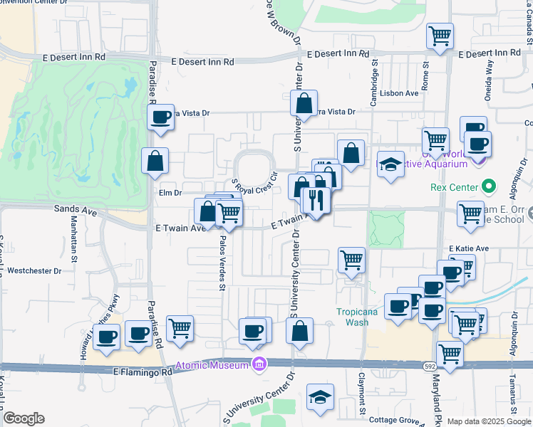 map of restaurants, bars, coffee shops, grocery stores, and more near 3718 Hazelwood Street in Las Vegas