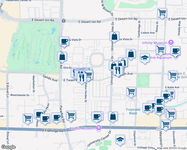 map of restaurants, bars, coffee shops, grocery stores, and more near 3740 Royal Crest Street in Las Vegas