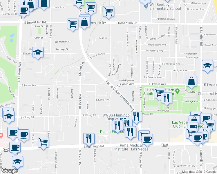 map of restaurants, bars, coffee shops, grocery stores, and more near 3164 Sonata Drive in Las Vegas