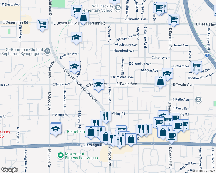 map of restaurants, bars, coffee shops, grocery stores, and more near 3388 Pavlo Street in Las Vegas