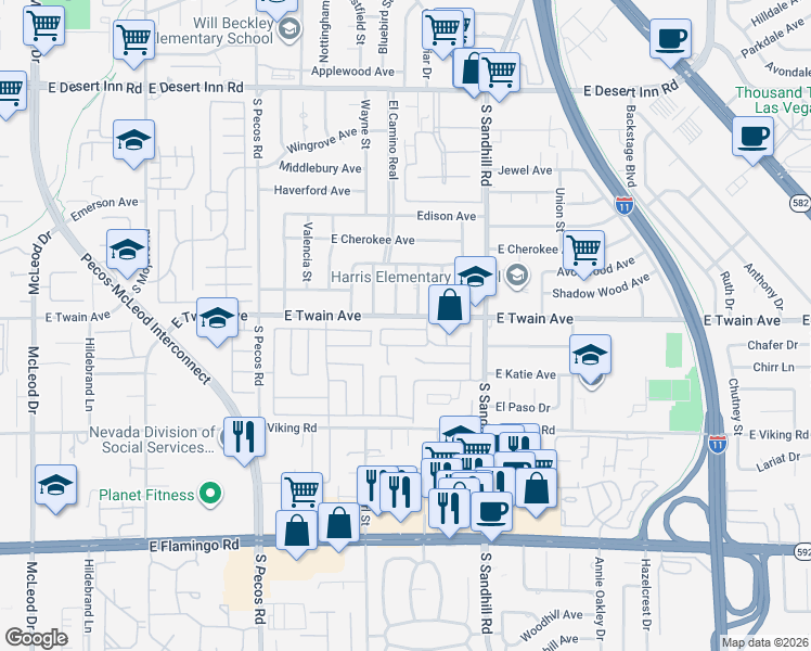 map of restaurants, bars, coffee shops, grocery stores, and more near 3660 Mc Kinley Avenue in Las Vegas