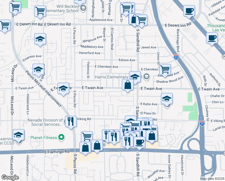 map of restaurants, bars, coffee shops, grocery stores, and more near 3660 Mc Kinley Avenue in Las Vegas