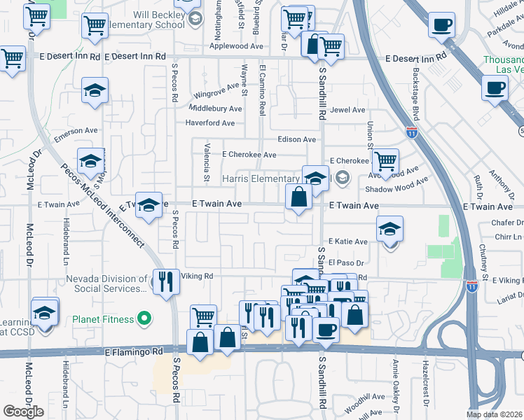 map of restaurants, bars, coffee shops, grocery stores, and more near 3660 Mc Kinley Avenue in Las Vegas