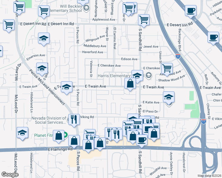 map of restaurants, bars, coffee shops, grocery stores, and more near 3584 Newland Avenue in Las Vegas