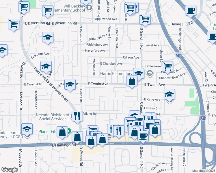 map of restaurants, bars, coffee shops, grocery stores, and more near 3584 Newland Avenue in Las Vegas