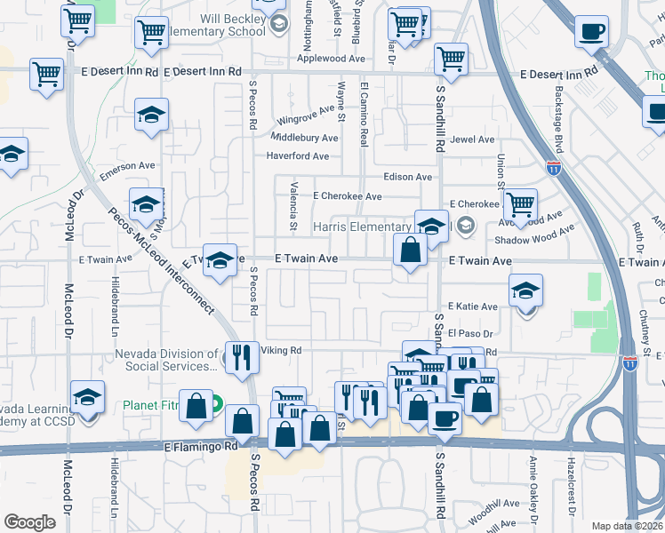 map of restaurants, bars, coffee shops, grocery stores, and more near 3584 Newland Avenue in Las Vegas