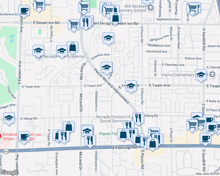 map of restaurants, bars, coffee shops, grocery stores, and more near 3188 Sonata Drive in Las Vegas