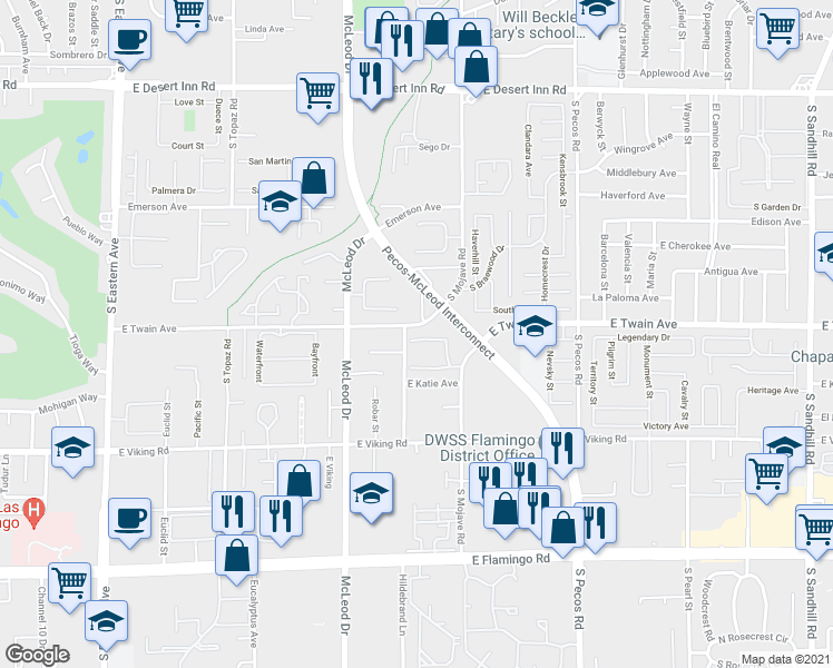 map of restaurants, bars, coffee shops, grocery stores, and more near 3119 Sonata Drive in Las Vegas