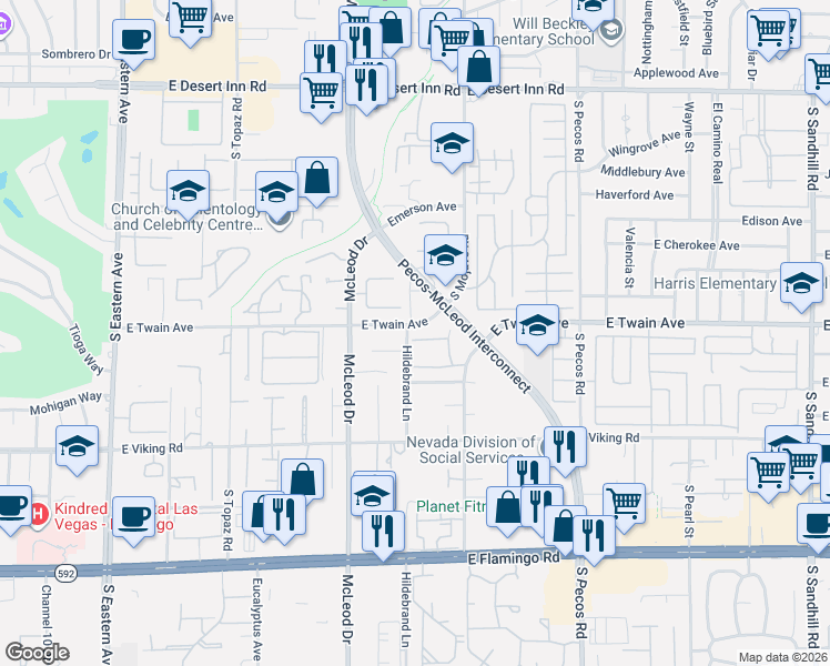 map of restaurants, bars, coffee shops, grocery stores, and more near 3119 Sonata Drive in Las Vegas