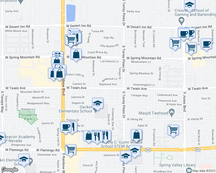 map of restaurants, bars, coffee shops, grocery stores, and more near 3717 Limewood Circle in Las Vegas