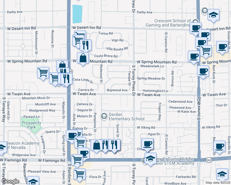 map of restaurants, bars, coffee shops, grocery stores, and more near 3717 Limewood Circle in Las Vegas