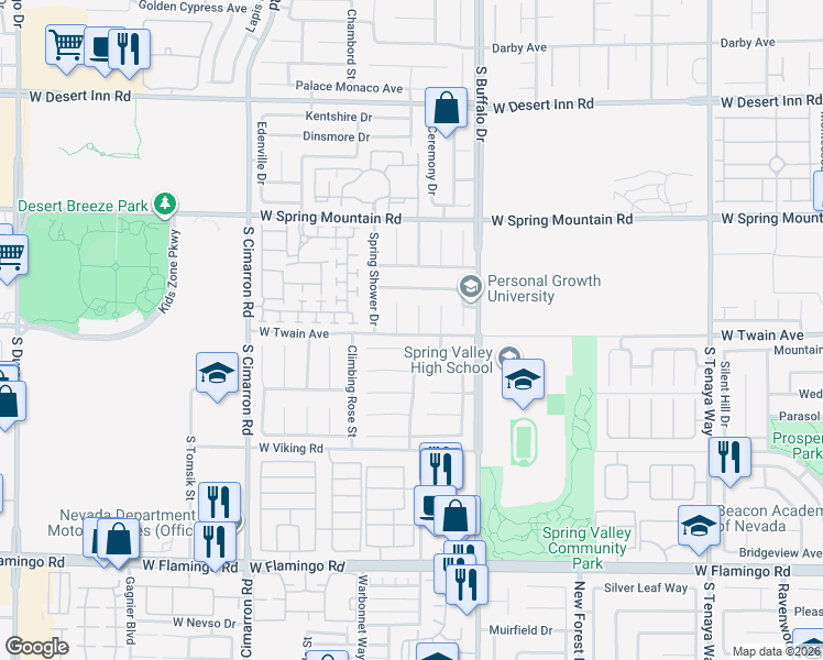 map of restaurants, bars, coffee shops, grocery stores, and more near 7892 Blue Brook Drive in Las Vegas