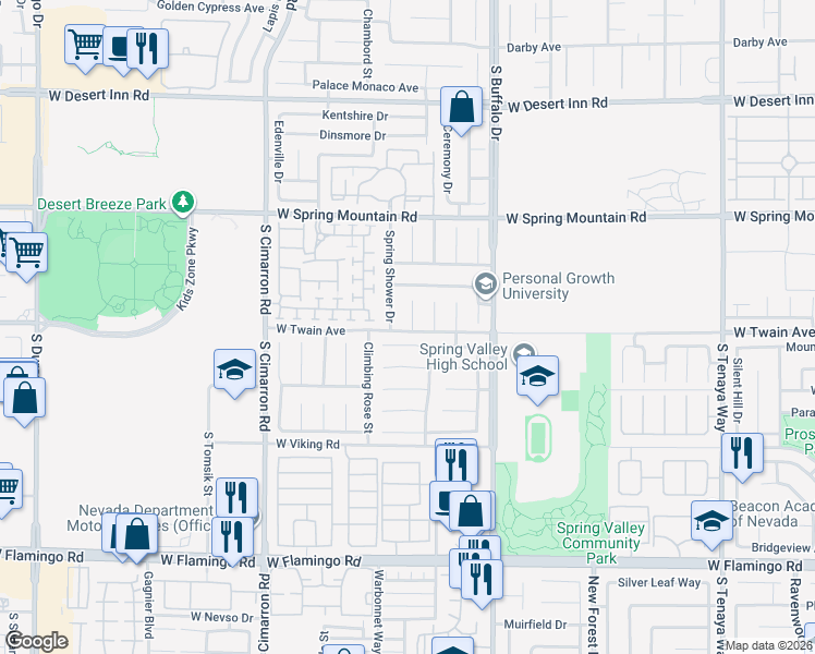 map of restaurants, bars, coffee shops, grocery stores, and more near 7959 Blue Brook Drive in Las Vegas