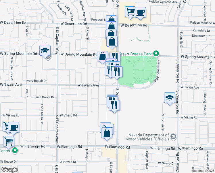 map of restaurants, bars, coffee shops, grocery stores, and more near 3739 Penedos Drive in Las Vegas