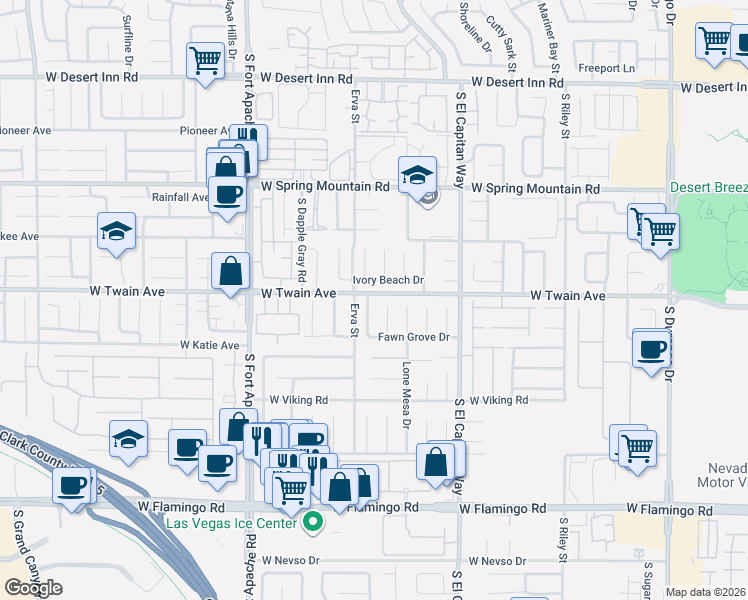 map of restaurants, bars, coffee shops, grocery stores, and more near 3755 Emerald Bay Circle in Las Vegas
