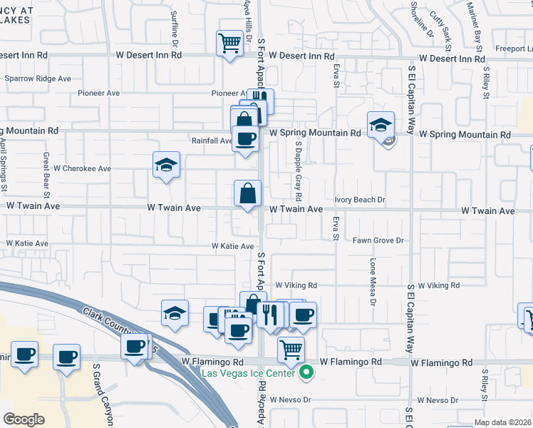 map of restaurants, bars, coffee shops, grocery stores, and more near 9353 West Twain Avenue in Las Vegas