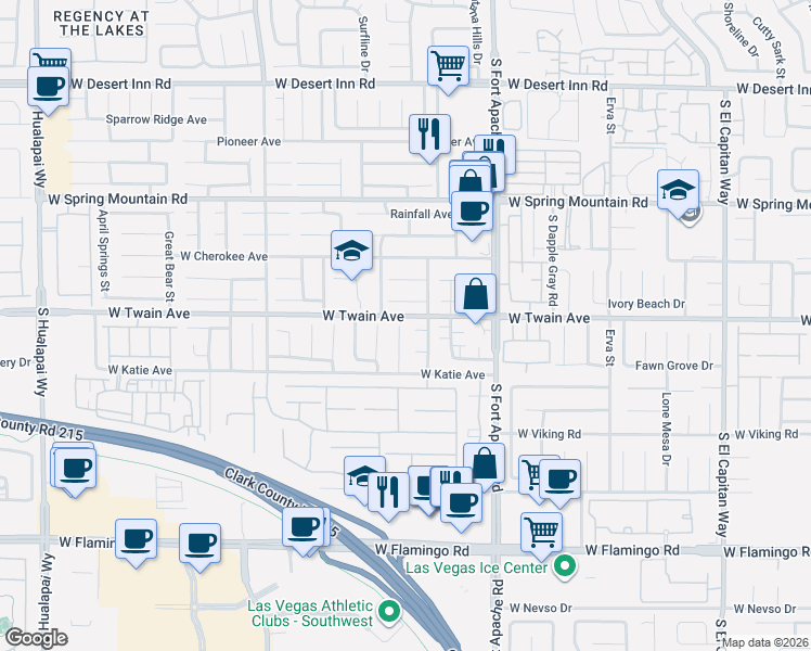 map of restaurants, bars, coffee shops, grocery stores, and more near 3750 Tranquil Canyon Court in Las Vegas
