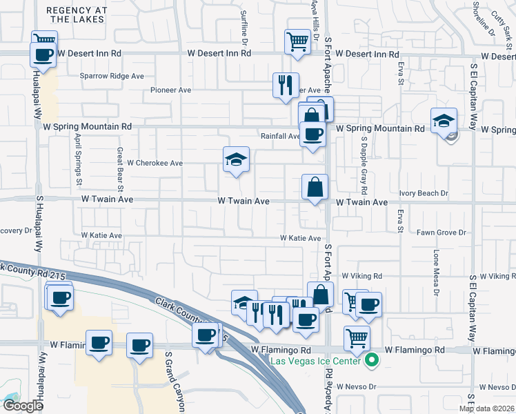 map of restaurants, bars, coffee shops, grocery stores, and more near 3743 Morning Canyon Court in Las Vegas