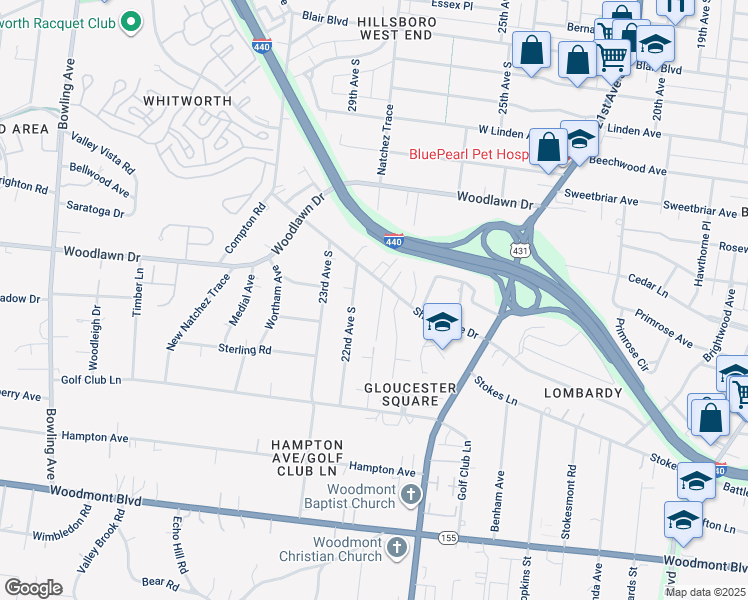 map of restaurants, bars, coffee shops, grocery stores, and more near 2805 White Oak Drive in Nashville