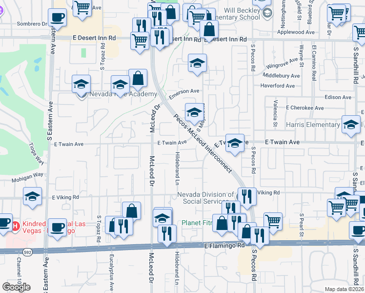 map of restaurants, bars, coffee shops, grocery stores, and more near 3116 Sonata Drive in Las Vegas