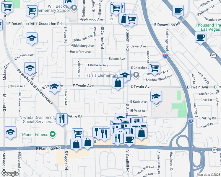 map of restaurants, bars, coffee shops, grocery stores, and more near 3660 Mc Kinley Avenue in Las Vegas