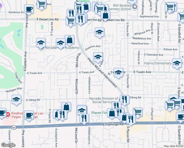 map of restaurants, bars, coffee shops, grocery stores, and more near 3116 Sonata Drive in Las Vegas