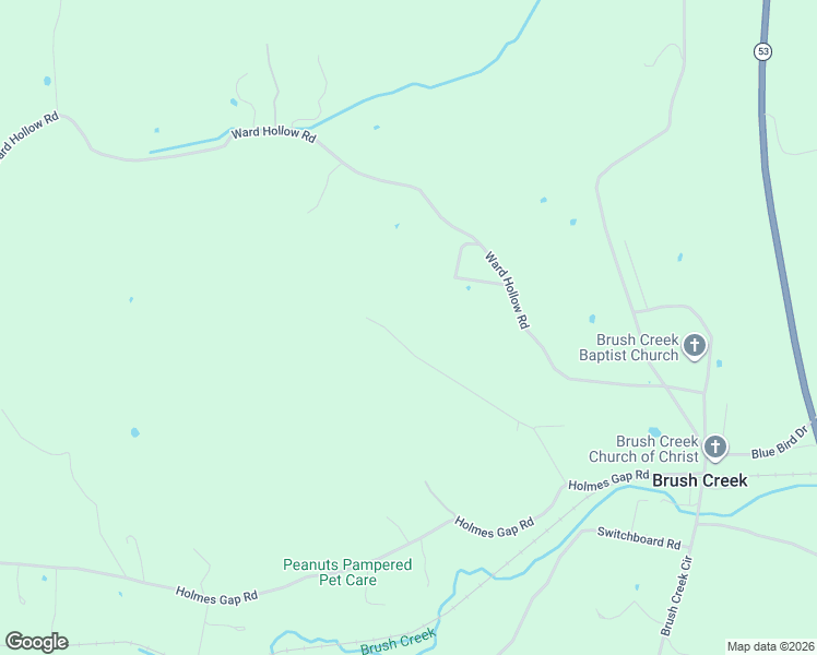 map of restaurants, bars, coffee shops, grocery stores, and more near 46 McGinnis Lane in Brush Creek