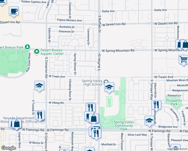 map of restaurants, bars, coffee shops, grocery stores, and more near 3691 Springbud Drive in Las Vegas