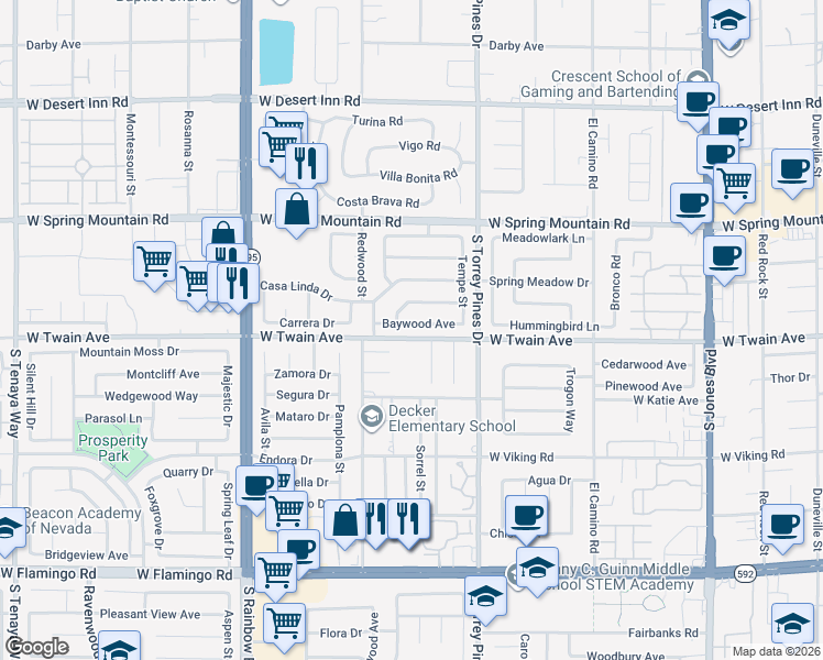 map of restaurants, bars, coffee shops, grocery stores, and more near 3717 Limewood Circle in Las Vegas