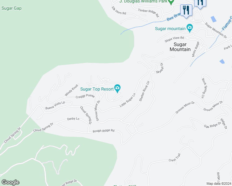 map of restaurants, bars, coffee shops, grocery stores, and more near 303 Sugar Top Drive in Sugar Mountain