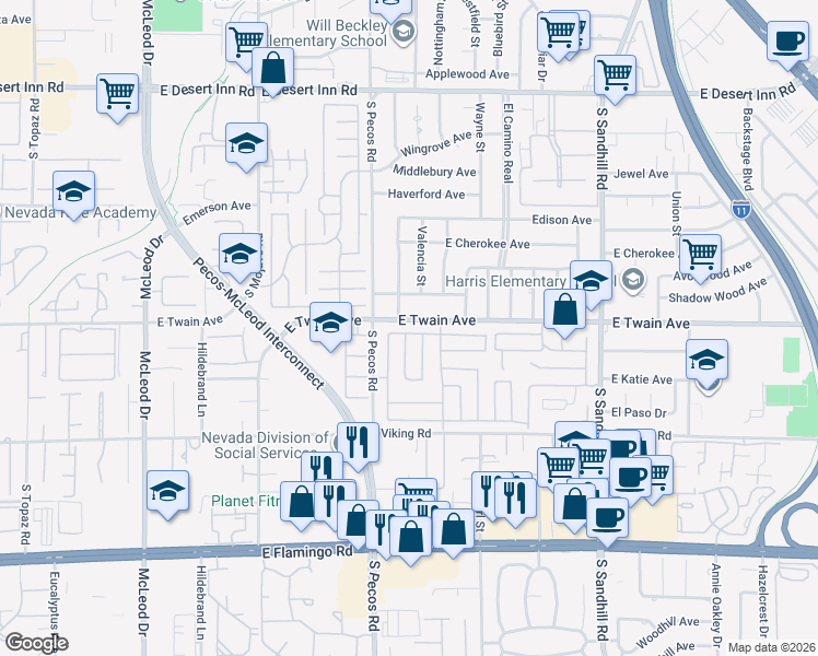 map of restaurants, bars, coffee shops, grocery stores, and more near 3484 Legendary Drive in Las Vegas