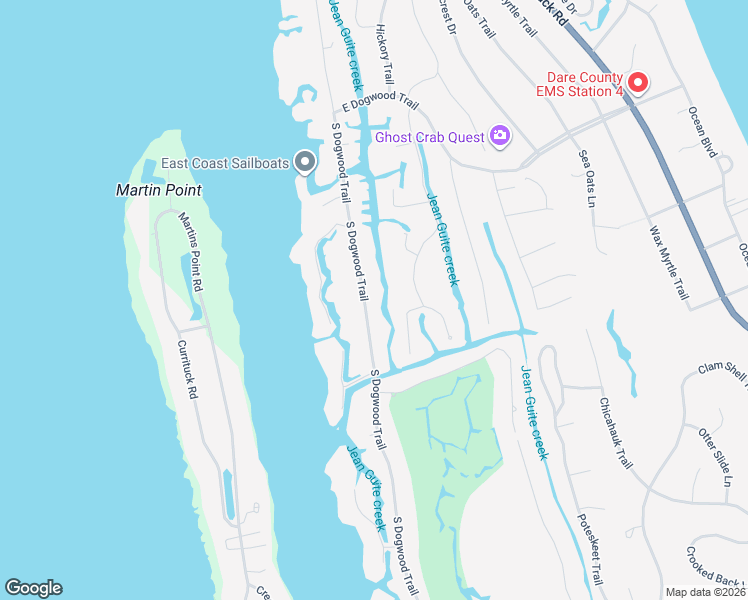 map of restaurants, bars, coffee shops, grocery stores, and more near 146 South Dogwood Trail in Kitty Hawk