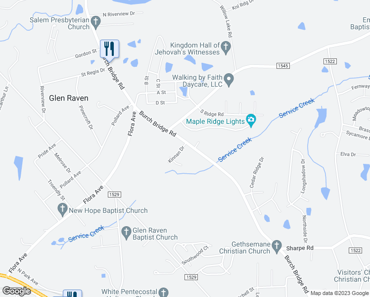 map of restaurants, bars, coffee shops, grocery stores, and more near 1114 Kinnan Drive in Burlington