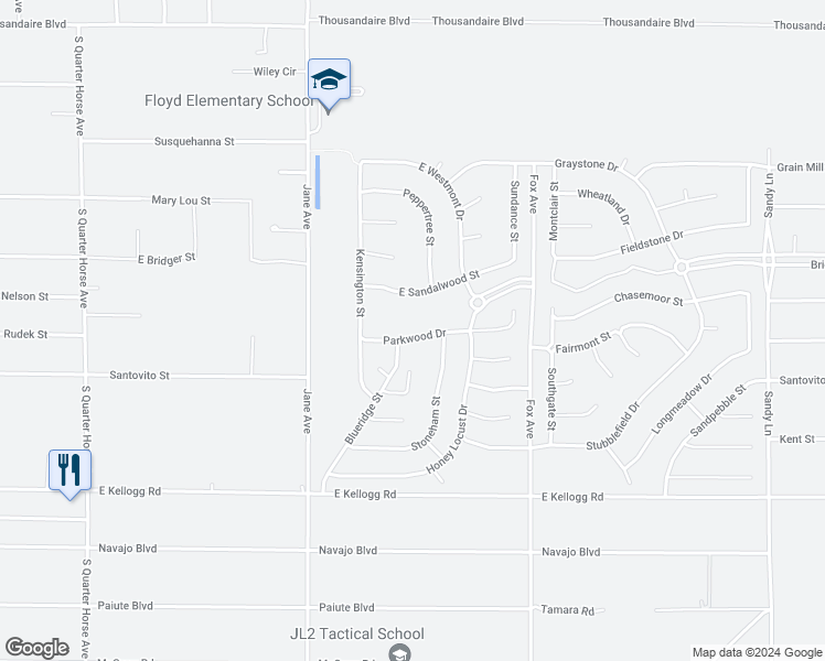 map of restaurants, bars, coffee shops, grocery stores, and more near 4700 Parkwood Drive in Pahrump