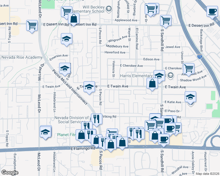 map of restaurants, bars, coffee shops, grocery stores, and more near 3484 Legendary Drive in Las Vegas