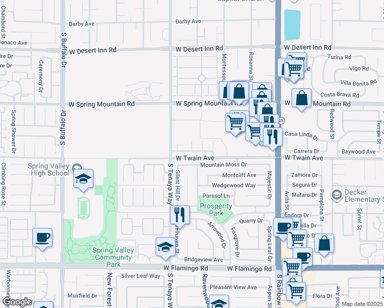 map of restaurants, bars, coffee shops, grocery stores, and more near 7261 Sequoia Springs Drive in Las Vegas