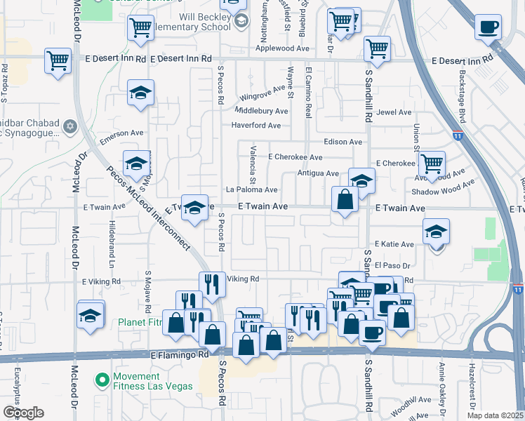 map of restaurants, bars, coffee shops, grocery stores, and more near 3534 Newland Avenue in Las Vegas
